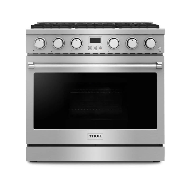 Thor Kitchen 2-Piece Appliance Package - 36-Inch Gas Range and Wall Mount Range Hood in Stainless Steel
