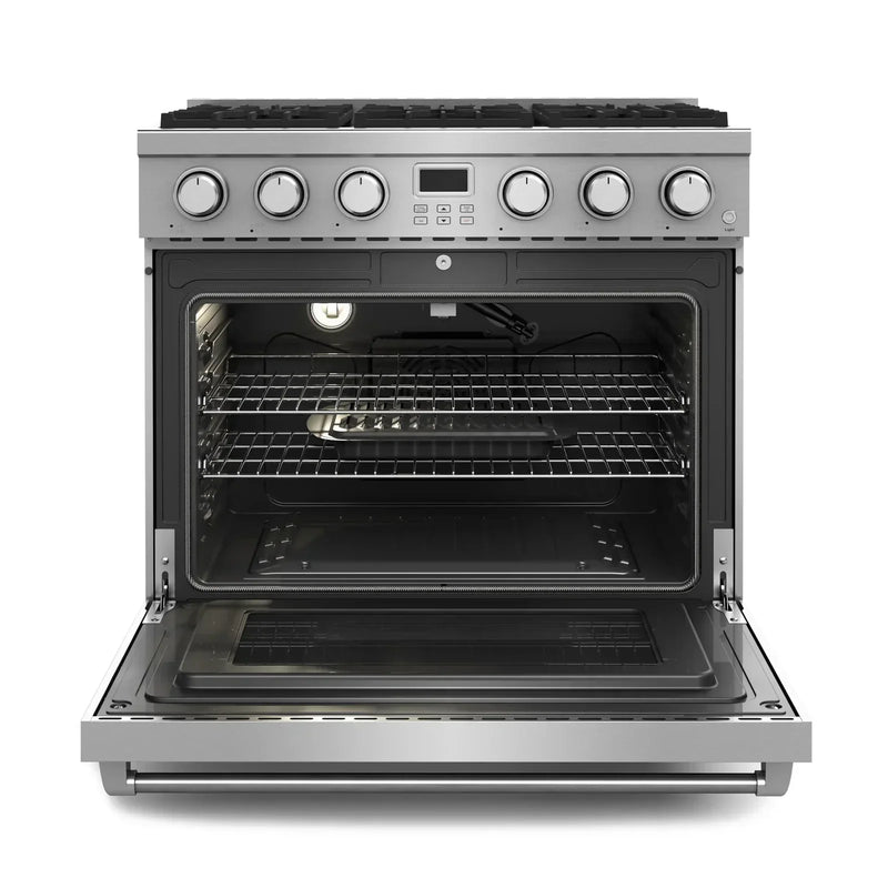 Thor Kitchen 2-Piece Appliance Package - 36-Inch Gas Range and Pro-Style Wall Mount Range Hood in Stainless Steel