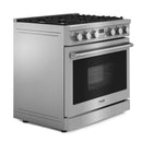 Thor Kitchen 4-Piece Appliance Package - 36-Inch Gas Range, Wall Mount Range Hood, Refrigerator, and Dishwasher in Stainless Steel