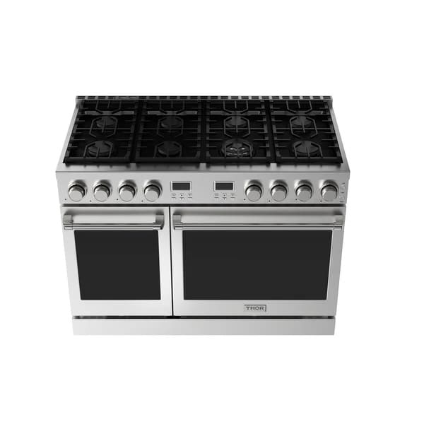THOR Kitchen ARG48 48-Inch Stainless Steel Natural Gas Range – Top Quarter Angle View