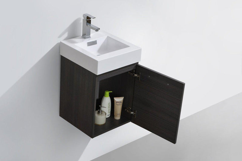 Bliss 16 in. Wall Mount Modern Bathroom Vanity - Gray Oak