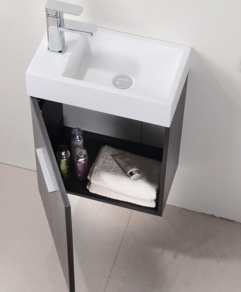 Bliss 18 in. Wall Mount Modern Bathroom Vanity - Gray Oak