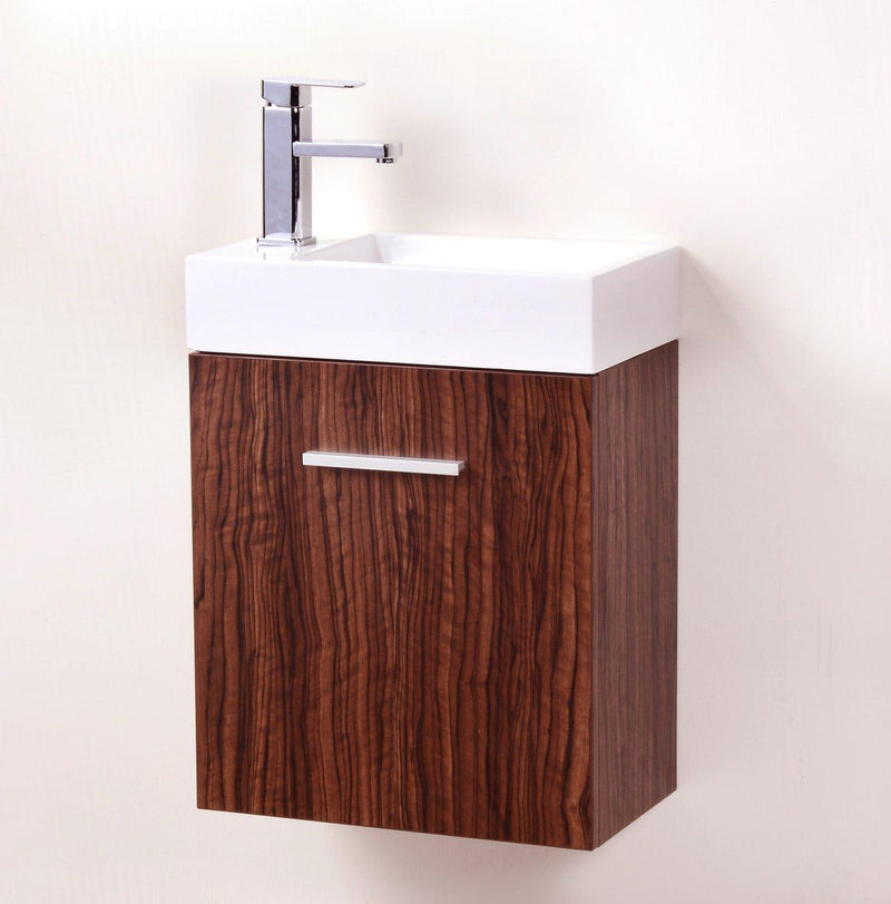 Bliss 18 in. Wall Mount Modern Bathroom Vanity - Walnut