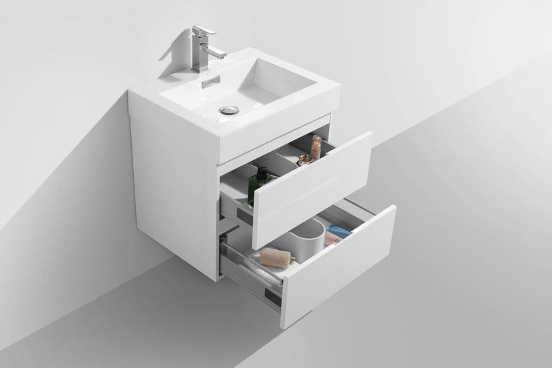 Bliss 24 in. Wall Mount Modern Bathroom Vanity - High Gloss White