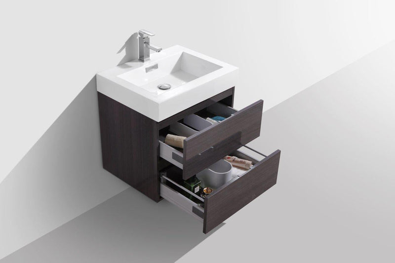 Bliss 24 in. Wall Mount Modern Bathroom Vanity - High Gloss Gray Oak
