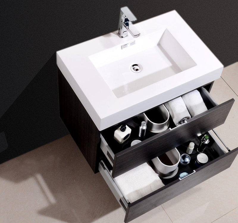 Bliss 30 in. Wall Mount Modern Bathroom Vanity - Gray Oak