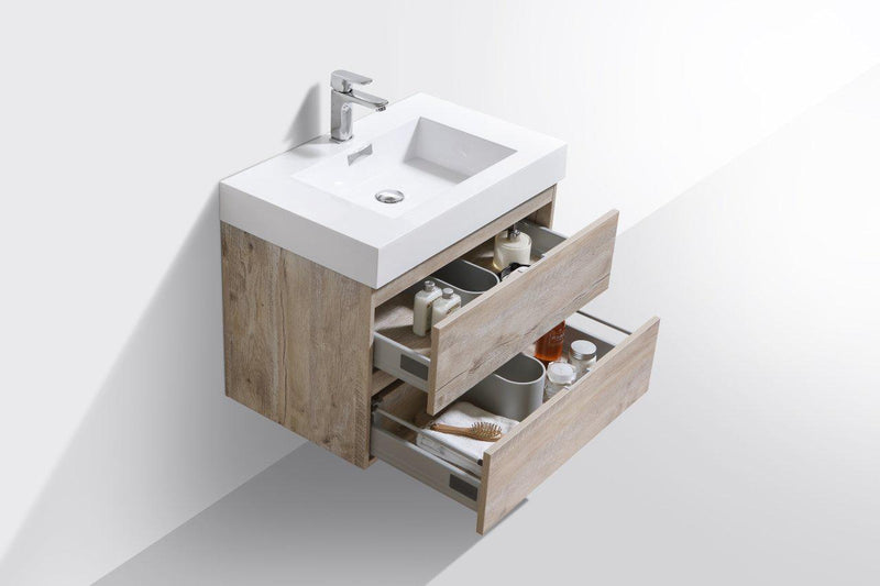 Bliss 30 in. Wall Mount Modern Bathroom Vanity - Nature Wood