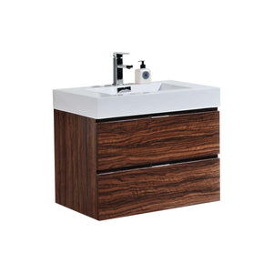Bliss 30 in. Wall Mount Modern Bathroom Vanity - Walnut