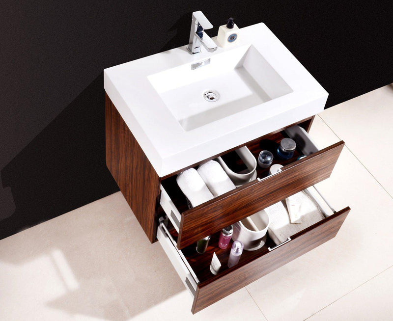 Bliss 30 in. Wall Mount Modern Bathroom Vanity - Walnut