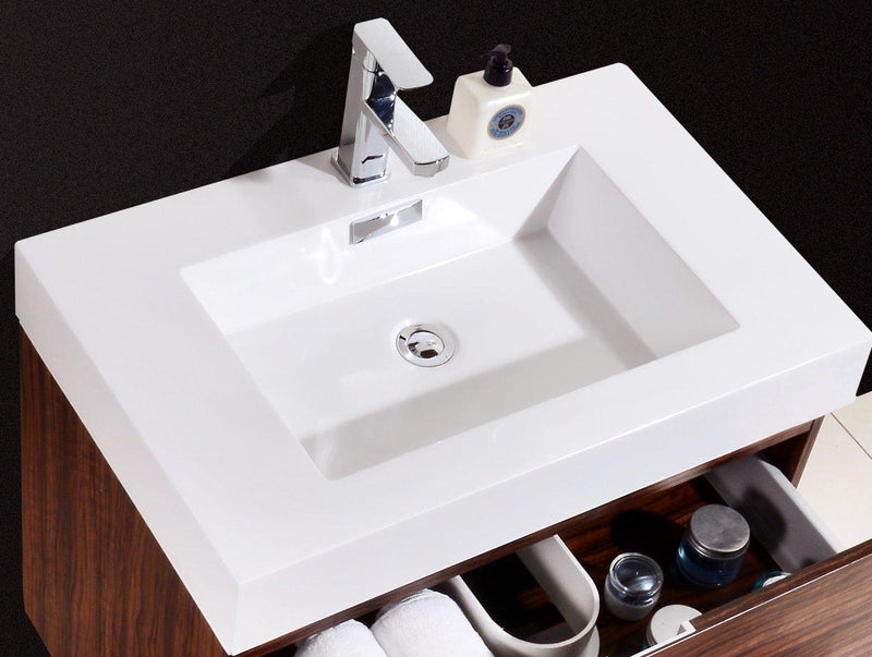 Bliss 30 in. Wall Mount Modern Bathroom Vanity - Walnut