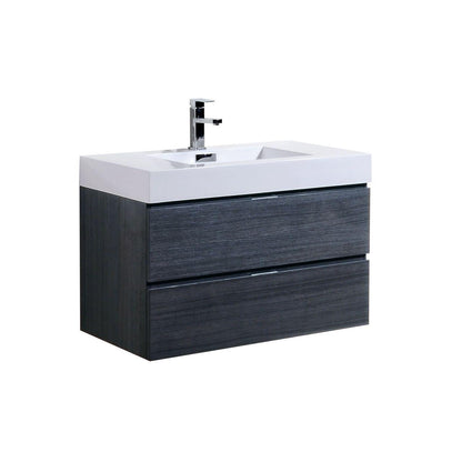 Bliss 36 in. Wall Mount Modern Bathroom Vanity - Gray Oak