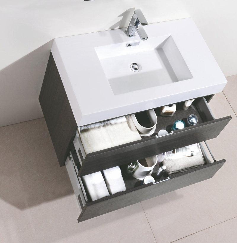 Bliss 36 in. Wall Mount Modern Bathroom Vanity - Gray Oak