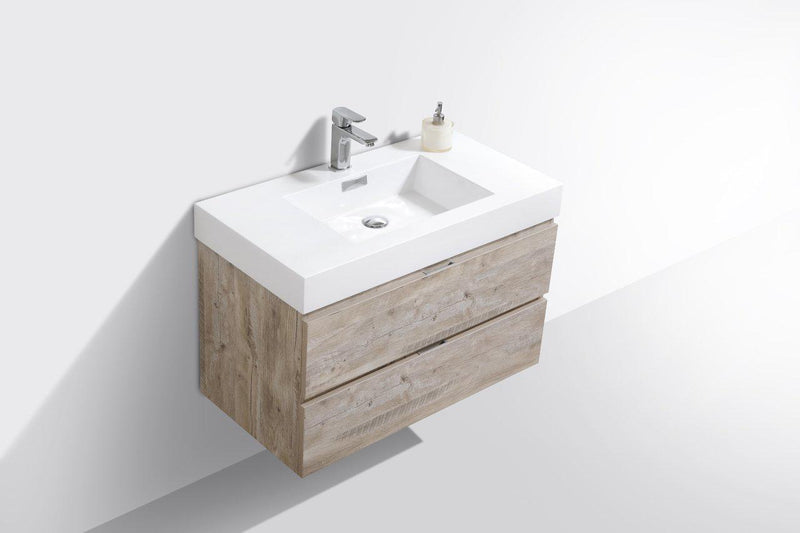 Bliss 36 in. Wall Mount Modern Bathroom Vanity - Nature Wood