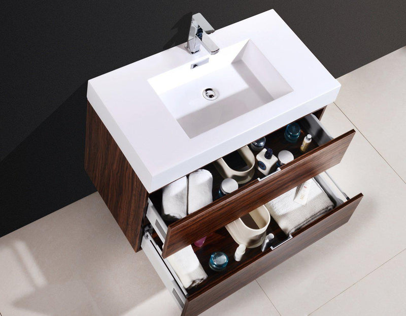 Bliss 36 in. Wall Mount Modern Bathroom Vanity - Walnut