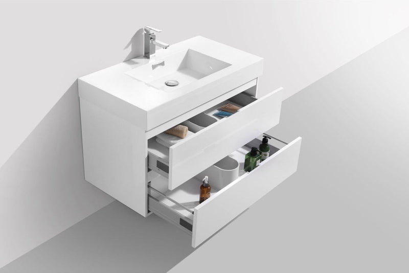 Bliss 36 in. Wall Mount Modern Bathroom Vanity - High Gloss White