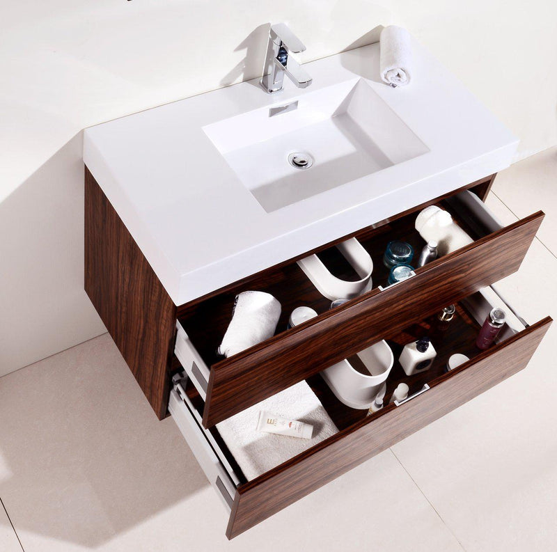 Bliss 40 in. Wall Mount Modern Bathroom Vanity - Walnut