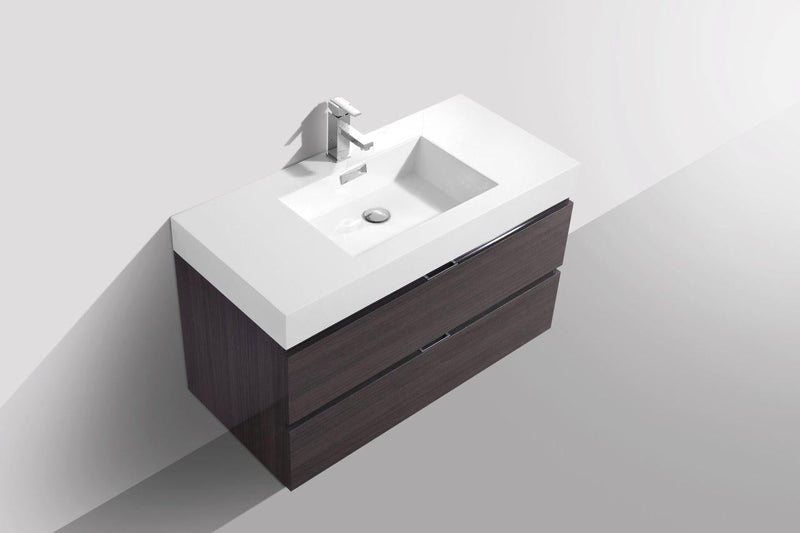 Bliss 40 in. Wall Mount Modern Bathroom Vanity - High Gloss Gray Oak