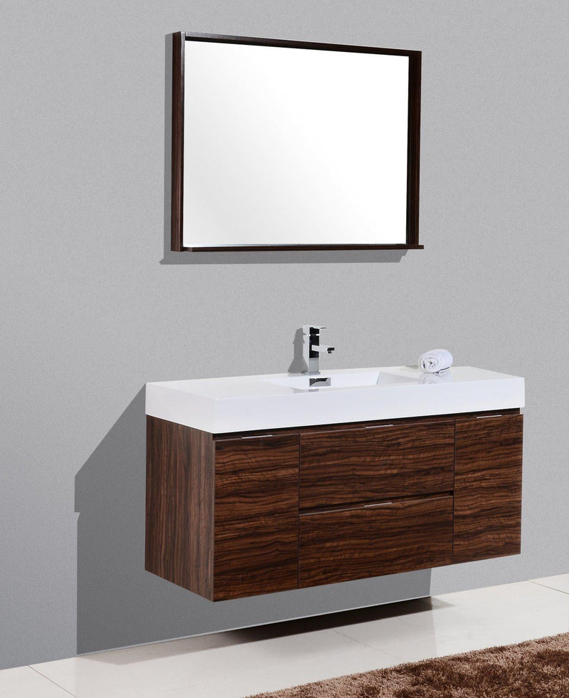 Bliss 48 in. Wall Mount Modern Bathroom Vanity - Walnut