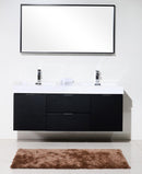 KubeBath Bliss 60 in. Double Sink Wall Mount Modern Bathroom Vanity - Black, BSL60D-BK