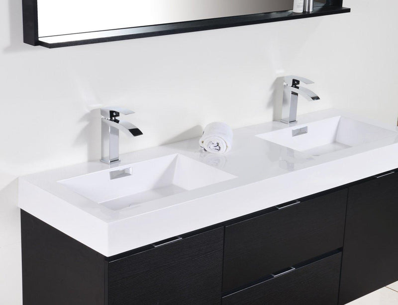 KubeBath Bliss 60 in. Double Sink Wall Mount Modern Bathroom Vanity - Black, BSL60D-BK