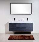 KubeBath Bliss 60 in. Double Sink Wall Mount Modern Bathroom Vanity - Gray Oak, BSL60D-GO