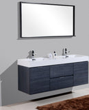 KubeBath Bliss 60 in. Double Sink Wall Mount Modern Bathroom Vanity - Gray Oak, BSL60D-GO