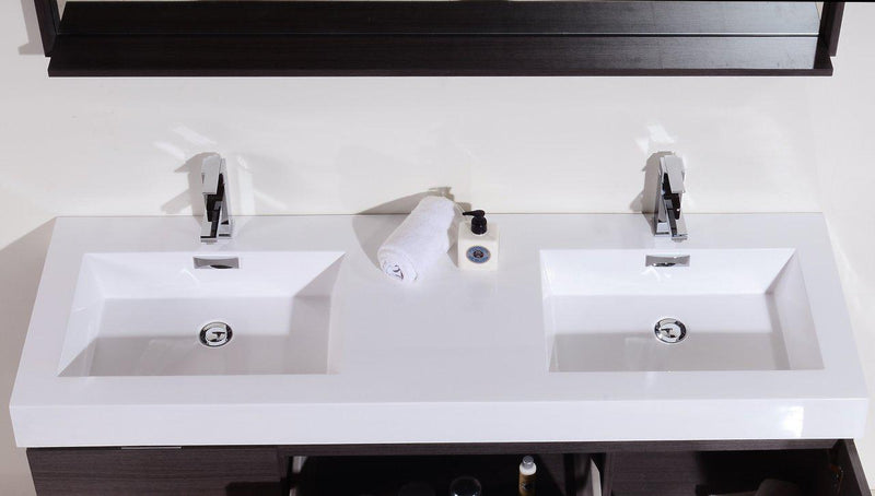 KubeBath Bliss 60 in. Double Sink Wall Mount Modern Bathroom Vanity - Gray Oak, BSL60D-GO