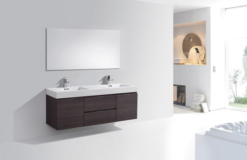 KubeBath Bliss 60 in. Double Sink Wall Mount Modern Bathroom Vanity - High Gloss Gray Oak, BSL60D-HGGO