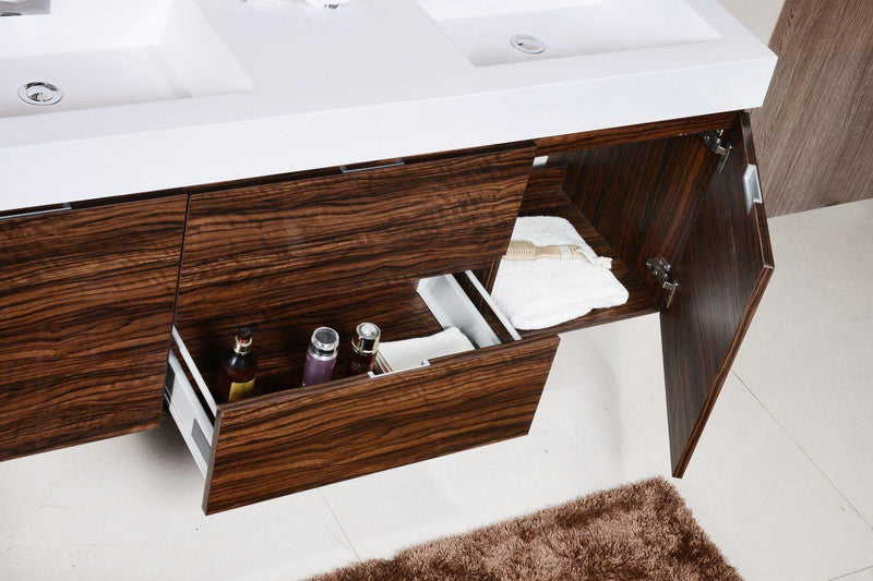 KubeBath Bliss 60 in. Double Sink Wall Mount Modern Bathroom Vanity - Walnut, BSL60D-WNT