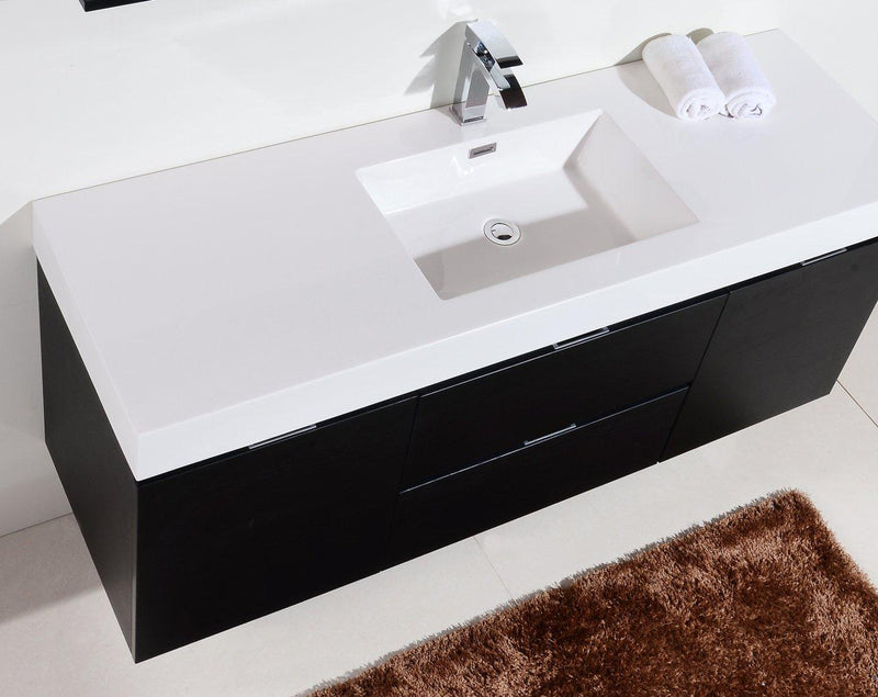 KubeBath Bliss 60 in. Single Sink Wall Mount Modern Bathroom Vanity - Black, BSL60S-BK