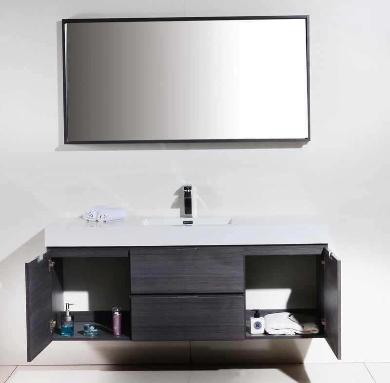 KubeBath Bliss 60 in. Single Sink Wall Mount Modern Bathroom Vanity - Gray Oak, BSL60S-GO