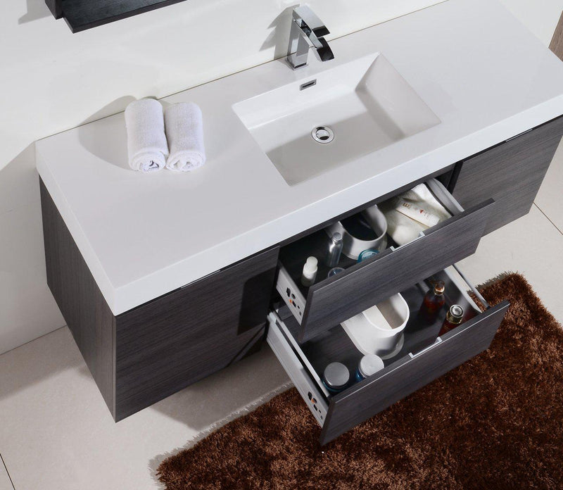 KubeBath Bliss 60 in. Single Sink Wall Mount Modern Bathroom Vanity - Gray Oak, BSL60S-GO