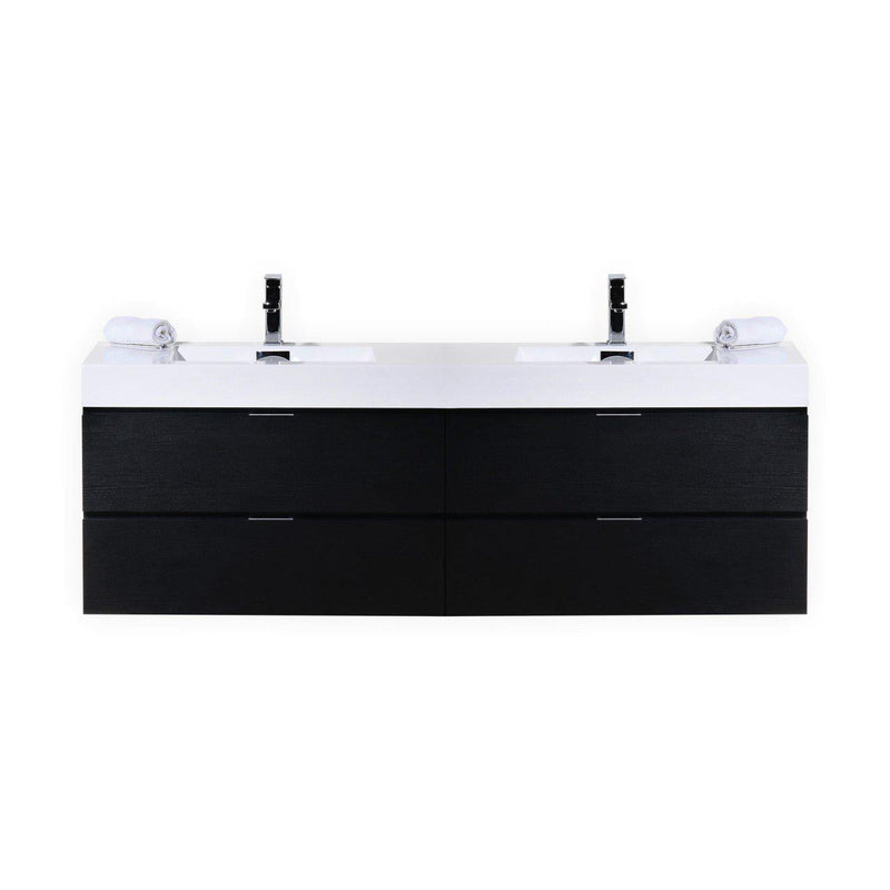 Bliss 72 in. Double Sink Wall Mount Modern Bathroom Vanity - Black