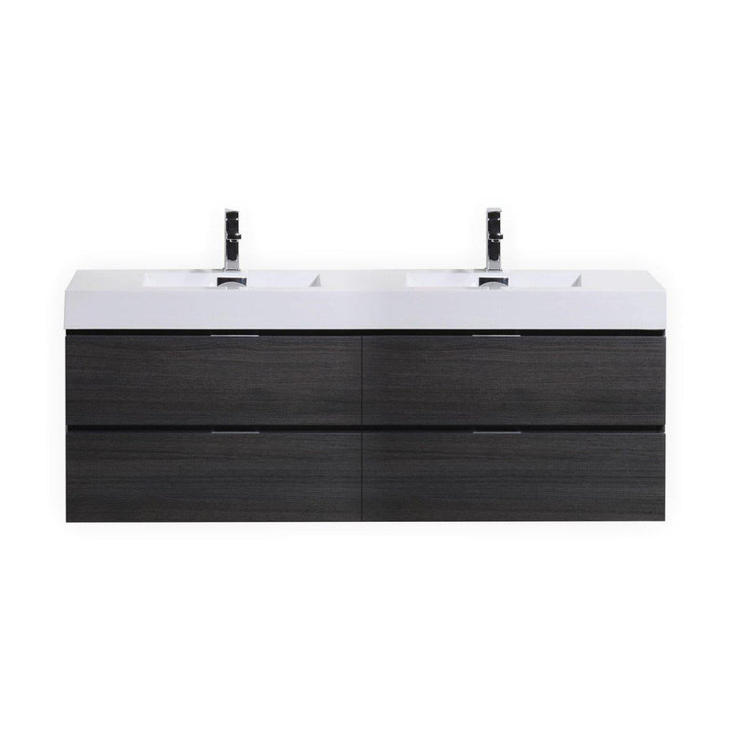 Bliss 72 in. Double Sink Wall Mount Modern Bathroom Vanity - Gray Oak