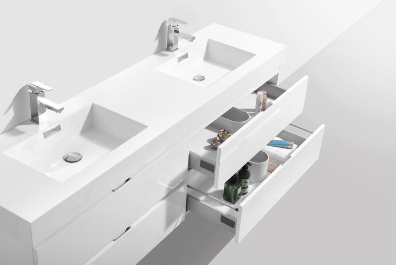 KubeBath Bliss 72 in. Double Sink Wall Mount Modern Bathroom Vanity - High Gloss White, BSL72D-GW