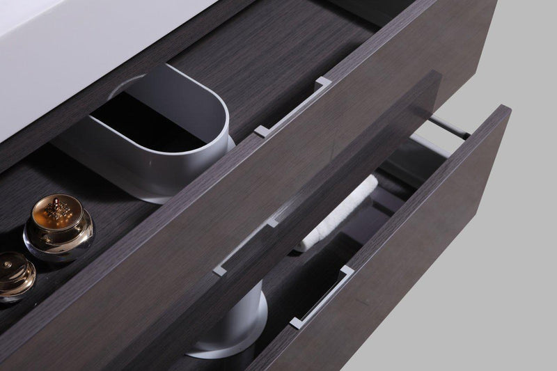 Bliss 72 in. Double Sink Wall Mount Modern Bathroom Vanity - High Gloss Gray Oak