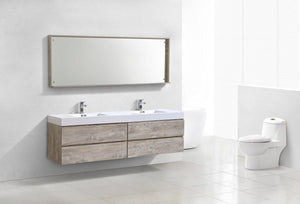 Bliss 80 in. Double Sink Wall Mount Modern Bathroom Vanity - Nature Wood