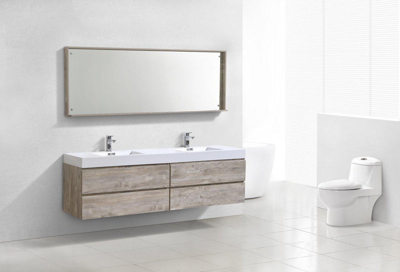 Bliss 80 in. Double Sink Wall Mount Modern Bathroom Vanity - Nature Wood
