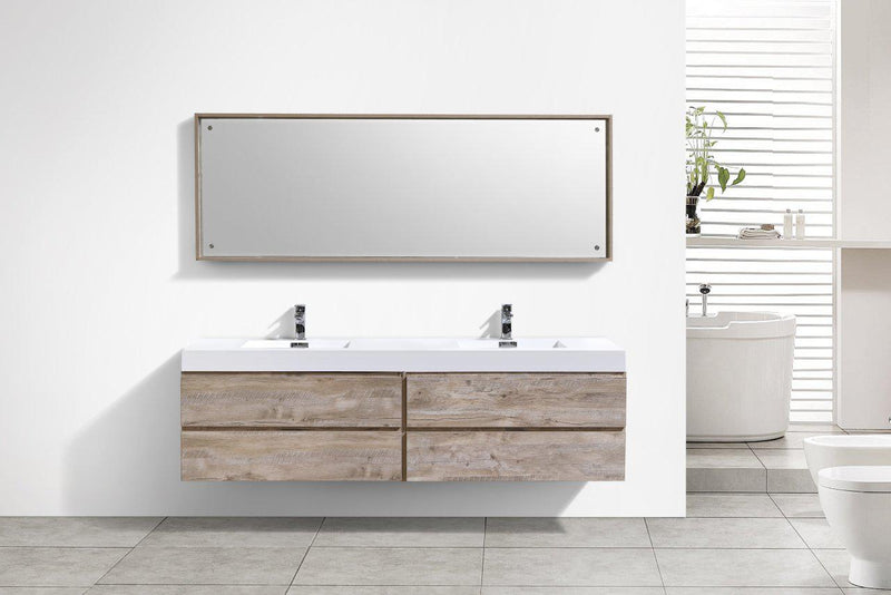 Bliss 80 in. Double Sink Wall Mount Modern Bathroom Vanity - Nature Wood