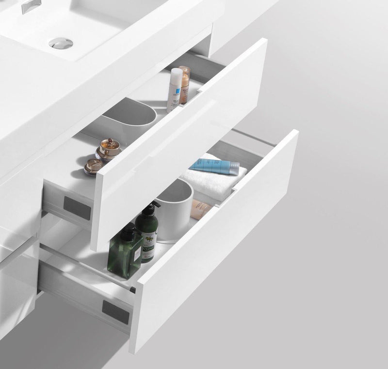 Bliss 80 in. Double Sink Wall Mount Modern Bathroom Vanity - High Gloss White
