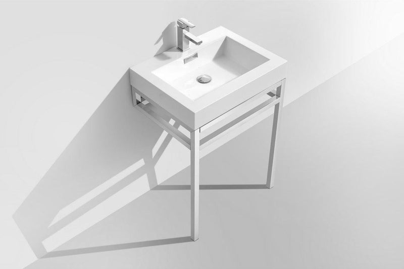 KubeBath Haus 24 in. Stainless Steel Console w/ White Acrylic Sink - Chrome, CH24