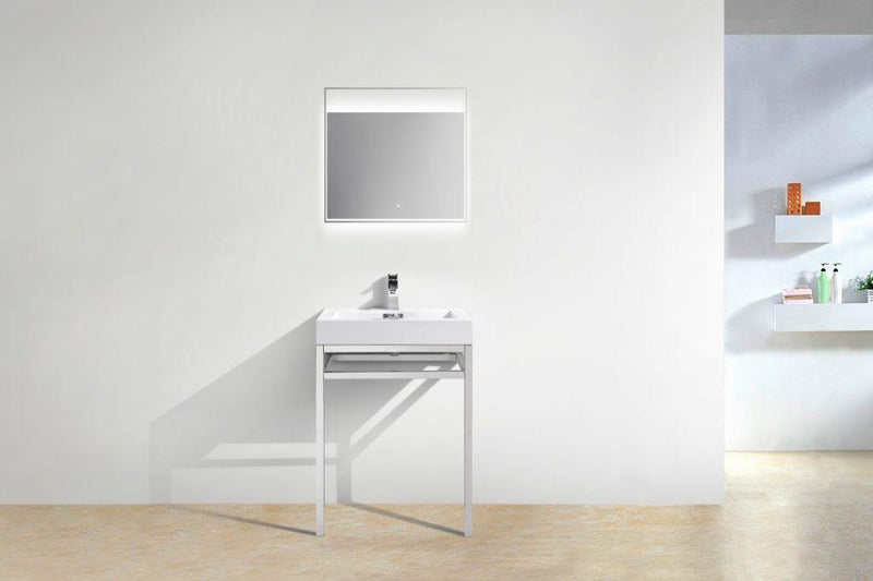 KubeBath Haus 24 in. Stainless Steel Console w/ White Acrylic Sink - Chrome, CH24