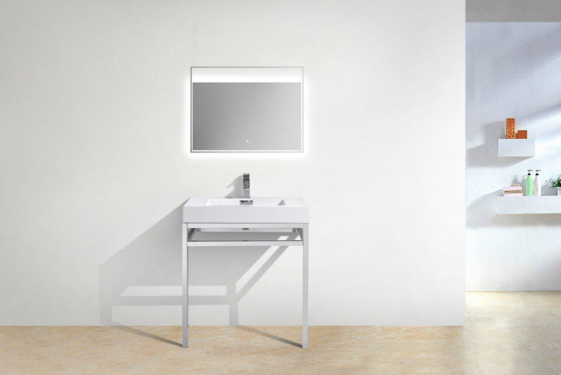 KubeBath Haus 30 in. Stainless Steel Console w/ White Acrylic Sink - Chrome, CH30