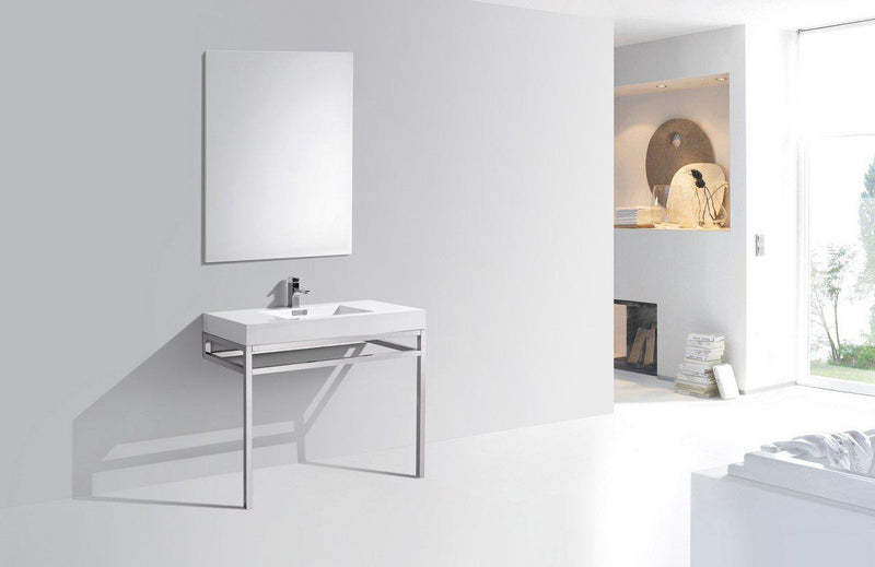 KubeBath Haus 40 in. Stainless Steel Console w/ White Acrylic Sink - Chrome, CH40