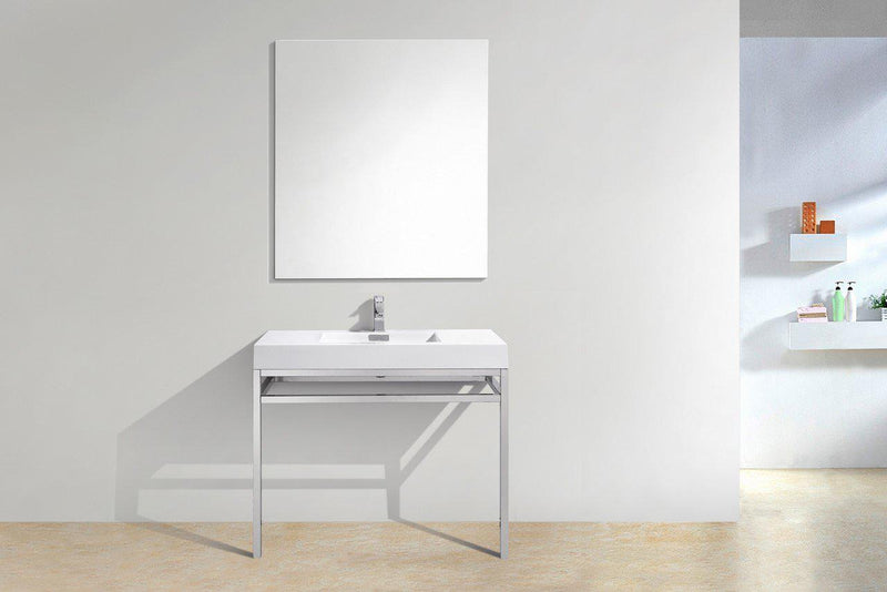 KubeBath Haus 40 in. Stainless Steel Console w/ White Acrylic Sink - Chrome, CH40