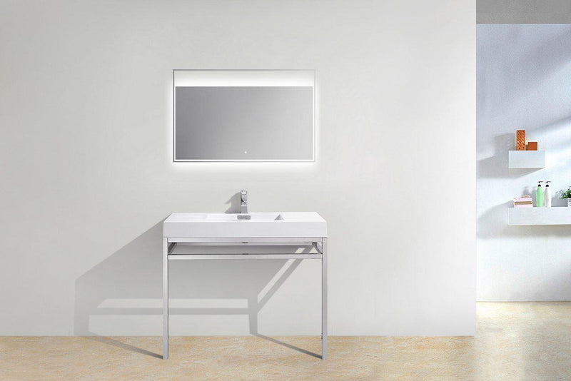 KubeBath Haus 40 in. Stainless Steel Console w/ White Acrylic Sink - Chrome, CH40