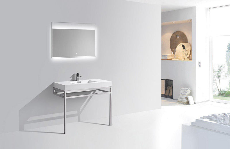 KubeBath Haus 40 in. Stainless Steel Console w/ White Acrylic Sink - Chrome, CH40