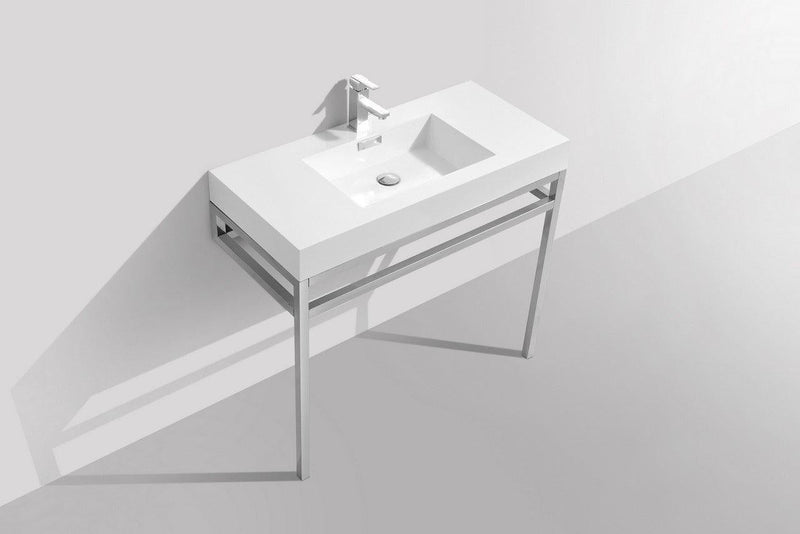 KubeBath Haus 40 in. Stainless Steel Console w/ White Acrylic Sink - Chrome, CH40