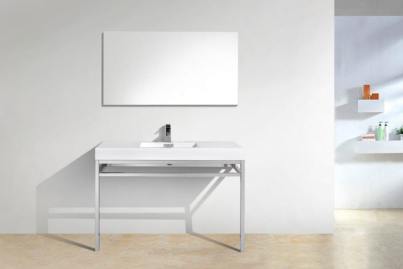 KubeBath Haus 48 in. Stainless Steel Console w/ White Acrylic Sink - Chrome, CH48