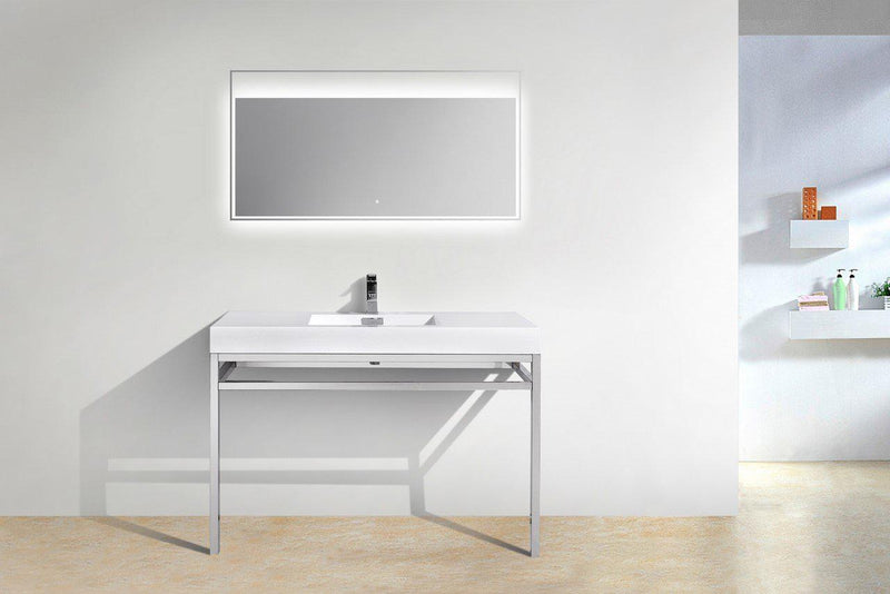KubeBath Haus 48 in. Stainless Steel Console w/ White Acrylic Sink - Chrome, CH48